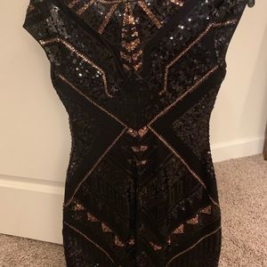 Express Sequin black and gold mini party dress.